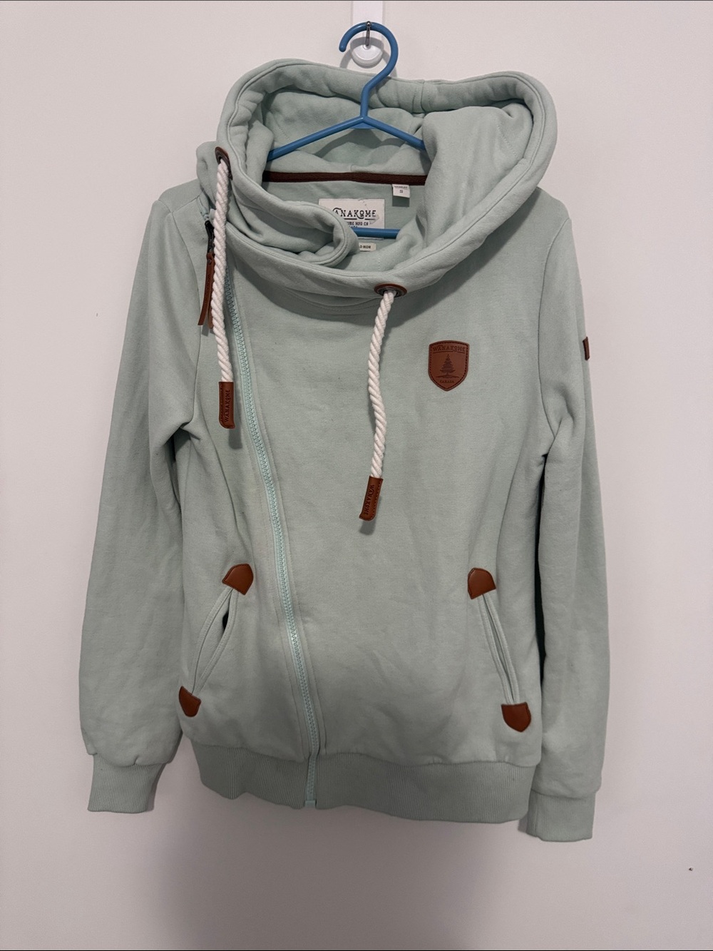 Wanakome Mint Green Asymmetric Hooded Zip Sweatshirt